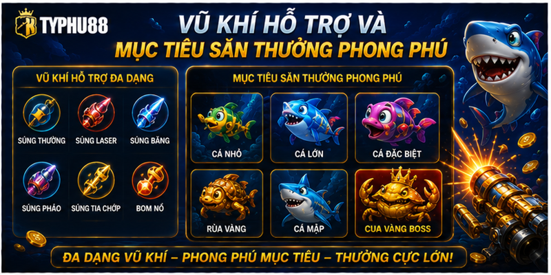 Vũ khí hỗ trợ và mục tiêu săn thưởng phong phú