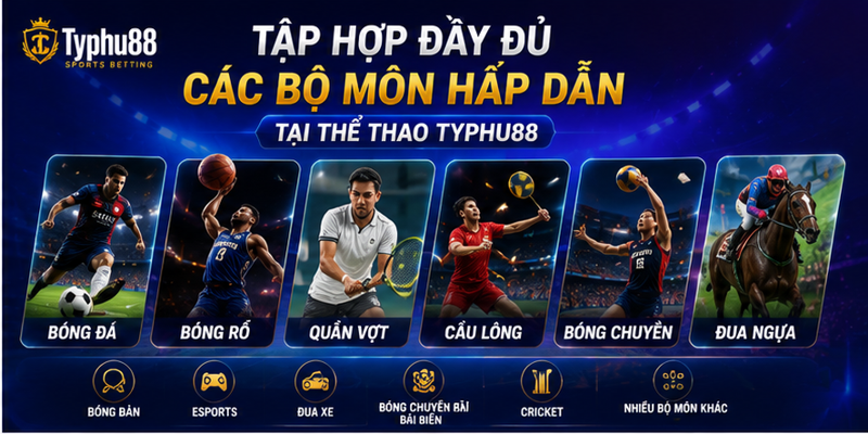 Tập hợp đầy đủ các bộ môn hấp dẫn tại thể thao Typhu88 Tập hợp đầy đủ các bộ môn hấp dẫn tại thể thao Typhu88