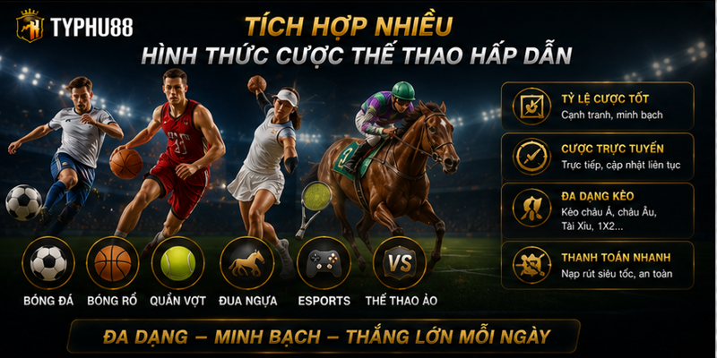 Tích hợp nhiều hình thức cược thể thao hấp dẫn Tích hợp nhiều hình thức cược thể thao hấp dẫn